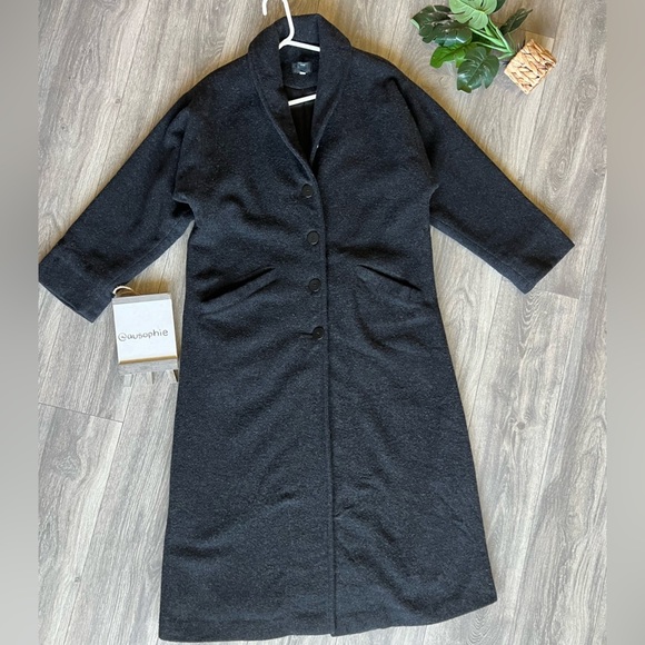 Eileen Fisher 100% boiled wool button front winter coat in charcoal. Size S - Picture 2 of 13